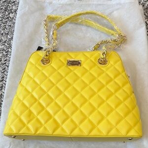 NWT St. John leather Yellow Quilted Shoulder Bag